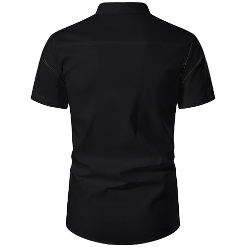 Image of Vida Loca Men's Cotton Linen Plain Stitched Half Sleeve Shirt