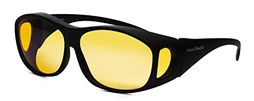 Foster Grant Ladies Round 60mm Fitover Sunglasses Black/Yellow Poly Night Driver