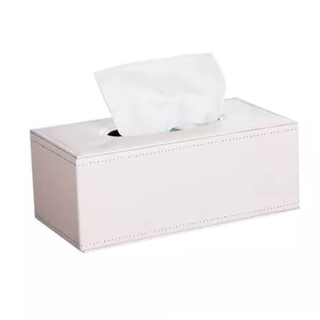 Grsrkep Leather Tissue Box Holder Waterproof Rectangular Tissue Dispenser Vintage Napkin Paper Holder White