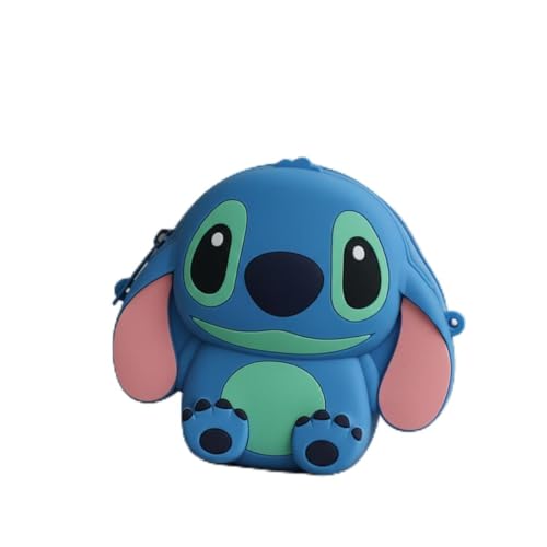 Bolsa Infantil Stitch em Silicone Azul com Alça Ajustável, Porta moedas Personagem Stitch