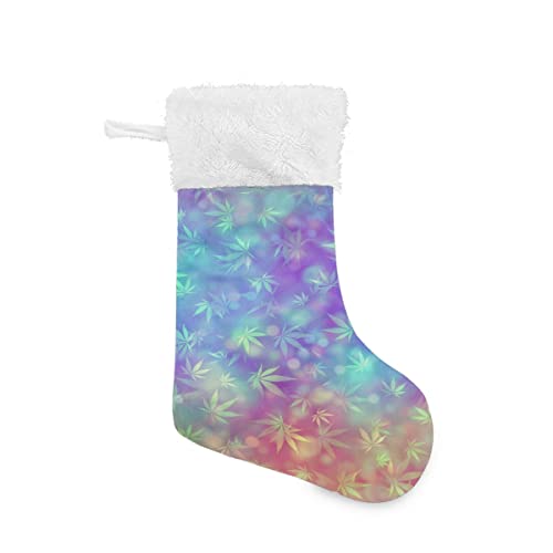 MEHOM Lot de 1 chaussette de Noël personnalisée pour enfants - Marijuana arc-en-ciel - Grandes chaussettes de Noël pour la famille