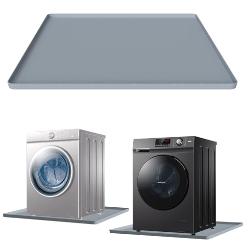 OIEKUN 27''x27'' Washing Machine Drain Pan Silicone mat with 0.78'' Raised Edges, Non-Slip Washer Drip Tray, Prevent Water Leakage and Floor Damage from such as Washing Machines,Wine Cabinet（grey）