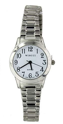 Women Silver Tone Stretch Band Easy to Read Watch (Case Diameter 28mm)