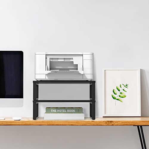 Norceesan 2 Pack Monitor Stand Riser Wood Desk Shelf With Storage, Laptop Stand Riser Computer Stand For Desk Shelf Organizer Desktop Printer Table For Pc Laptop Fax Monitor Lift, Black #TOP3