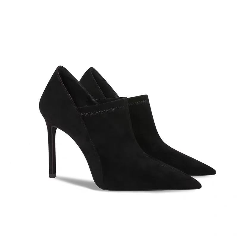 Womens Faux Suede Pointed Toe Ankle Booties - Stiletto High Heel Dress Boots Elastic Slip On Shoes