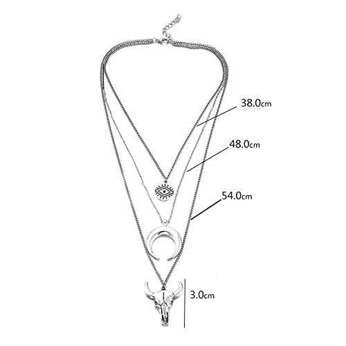 Boho Layered Necklace for Women Western Necklace for Women Evil Eye Moon Bull Head Necklace Cowgirl Necklace for Women Western Jewelry for Women Cowgirl Accessories2