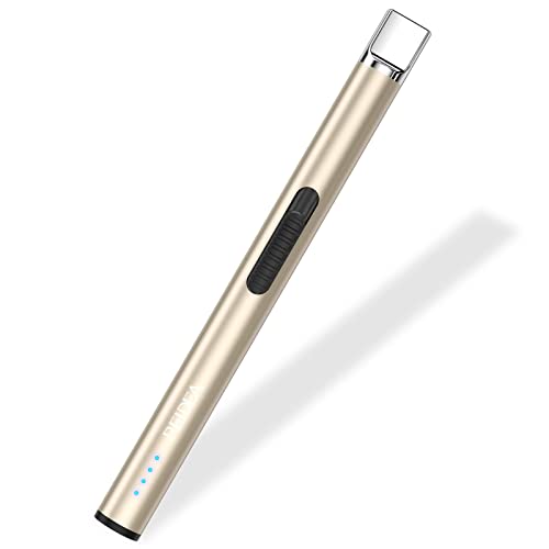 REIDEA Lighter Electric for Candle S4 Pro USB Rechargeable Safety Lock with LED Battery Indicator Flameless Windproof Arc Plasma Lighter for Candle, Fireworks (Champagne Gold)