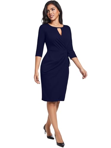 Lyrur Women'S Wear To Work Dresses Elegant Formal Office 3/4 Sleeve Midi Body Con Dresses  thumb #5