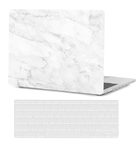 FFBOFFC Cover Compatibile con MacBook Air 13 Pollici 2020-2018 Modello A2337 A2179 A1932 con Retina Display & Touch ID, Plastica Protettiva Custodia Rigida & Tastiera Cover, Marmo Bianco