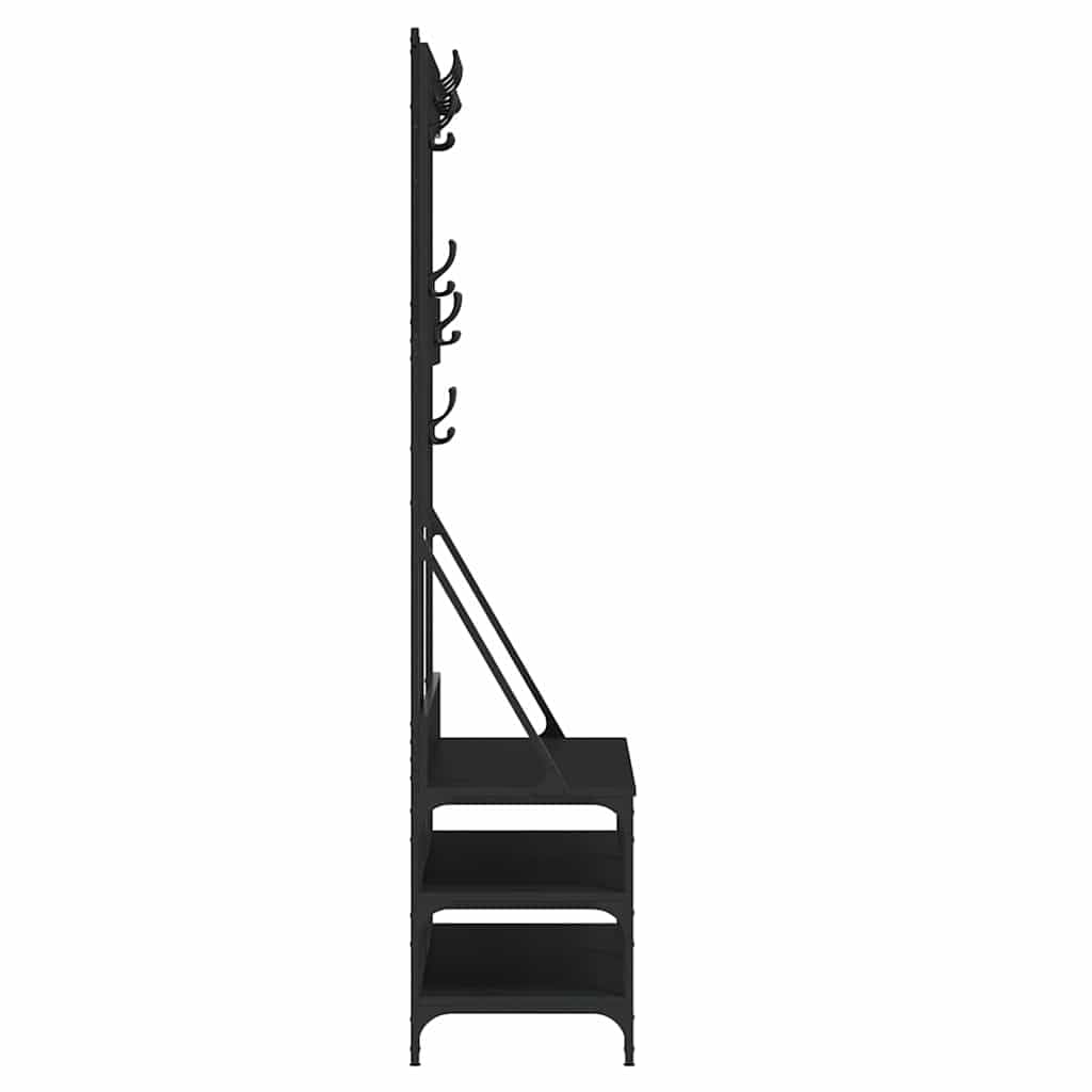 Kleiderständer mit Schuhablage Schwarz Holzwerkstoff und Metall 100x40x184 cm freistehend höhenverstellbar mit Rollen platzsparend für Schlafzimmer Flur und Wohnzimmer