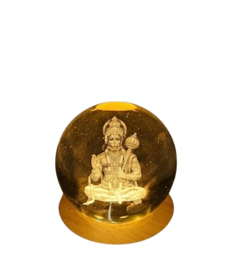 3D Hanuman Crystal Ball Light with LED Wooden Base | Laser Engraved Crystal Night Lamp for Home Decor, Temple, Bedroom & Gift-image-2