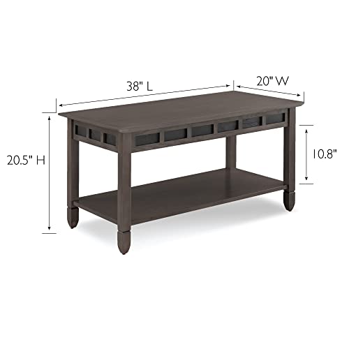 Image of Leick Home Sibley Coffee Table, Solid Wood, Slate Tile Details, Bottom Display Shelf, Easy-Assembly, Living Room, Smoke Gray, 38 in x 20 in x 20.5 in, 10058-GR