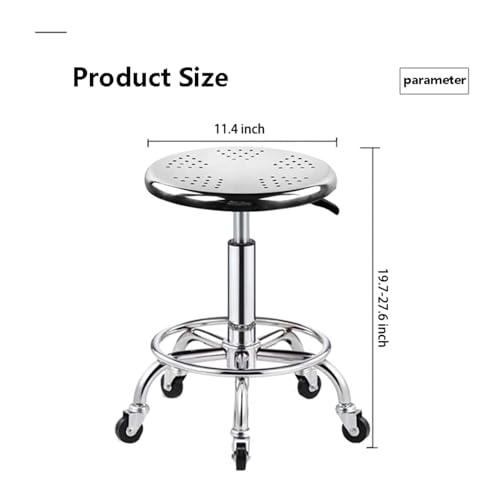 Rolling-StoolHeavy-Duty-Stainless-Steel-Stool-for-Work-Bench-Adjustable-Swivel-Stool-Medical-On-5-Wheels304-Stainless-Steel-Structure-lab-Stool-Round-CushionLoad-Bearing-445-Ib