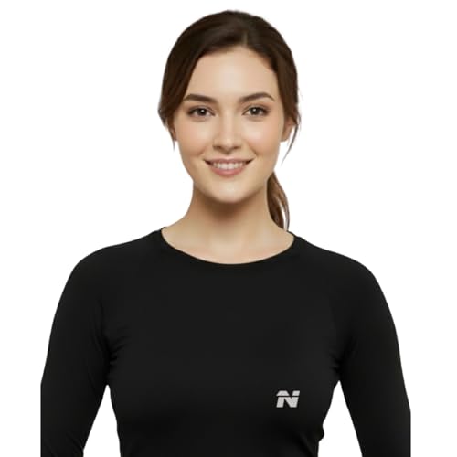 Image of NINQ Women's Athletic Compression Wear - Full Sleeve Workout & Training T-Shirt Designed for Gym, Running, Yoga, and Sports. Breathable, Stretchable