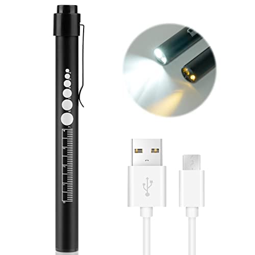 flintronic Pupillenleuchte Medizin, Diagnostikleuchte Krankenschwester Rettungsdienst Zubehör mit Pupillenmessgerät und Lineal, Aufladbar USB LED Stiftlampe für Krankenschwester Studentische Ärzte