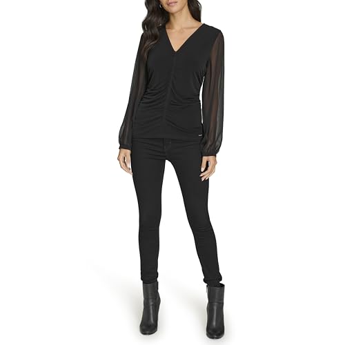 Image of Calvin Klein Women's V-Neck Long Sleeve Top