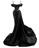 HUUTOE Off The Shoulder Mermaid Slit Prom Dresses 2026 Sexy Sparkly Beaded Black Wedding Dress for Bride Gothic Long Ball Gowns for Women Formal M US8