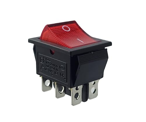 Rocker switch, 2-pole (6-pin) changeover switch 16A 250VAC 28.5 * 21.1mm rocker illuminated, red - Image 2