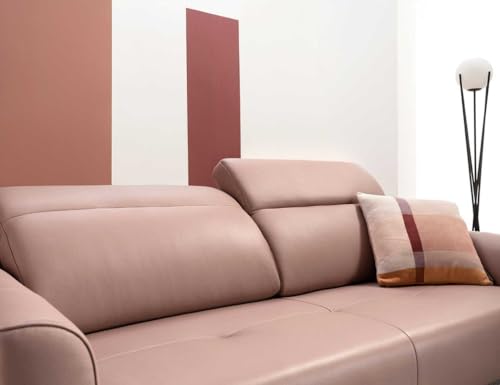 Image of Fabrique Styles 3 Seater with Puffy Moden Design Leatherette Pink Sofa with Moveable Headrest Sturdy Design with a Lightweight Frame & Stainless Steel Legs | Furniture for Home Office & Living Room
