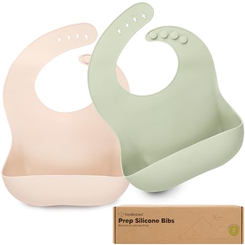 Image of KeaBabies 2-Pack Silicone Bibs for Babies, Toddlers Girl, Boy (Macaron) | Sturdy Food-Grade Baby Bibs for Eating, Large Food Catcher, Easy Clean & Put On, Waterproof Baby Feeding Essentials, BPA-Free