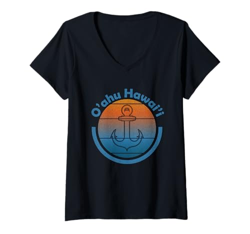 Mujer Hawaiian Sailor Anchor - Oahu Hawaii Funny Sailing Camiseta Cuello V