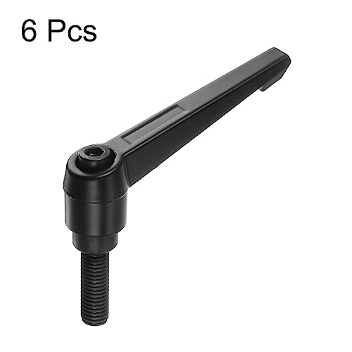 Image of HARFINGTON 6pcs Adjustable Clamping Lever Handles M10 x 25mm Male Thread Bolt Knobs Rotating Screw Locking Quick Release Ratchet Push Button Handle, Black