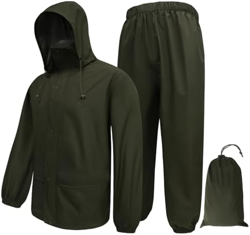LOOGU Men's Rain Suit - Rain Gear for Men Waterproof, Lightweight Rain Coat, Breathable Mens Rain Jackets Hood and Pants
