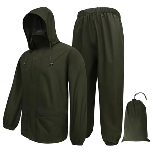 Image of LOOGU Men's Rain Suit - Rain Gear for Men Waterproof, Lightweight Rain Coat, Breathable Mens Rain Jackets Hood and Pants