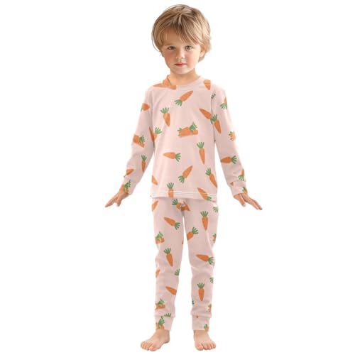 Pajama Sets Long Sleeve Carrot Pattern on Pink Soft Comfy Sleepwear 2 Piece PJS 3-8T2