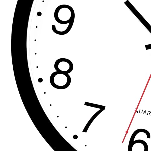 Foxtop Black Wall Clock Silent Non-Ticking 12 Inch Quartz Battery Operated Round Analog Wall Clock for Classroom School Office Living Room Bedroom Home