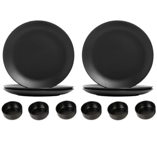 Image of Black Dinner Set | 11 Inch Plates with Matching Katori /Bowl | Durable & Reusable Tableware for Home & Dining (Set of 6 Plates & 6 Katoris)