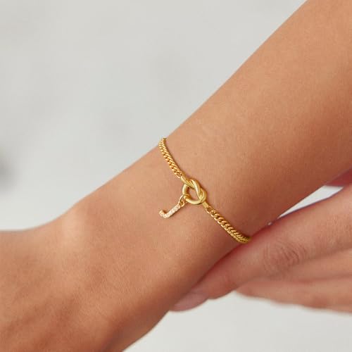 GWH Gold Initial Bracelets for Women Jewelry Gifts - Dainty 14K Gold Plated Zircon Letter Knot Bracelet Alphabet Monogram Initial A Bracelets Birthday Gifts for Women - image 4
