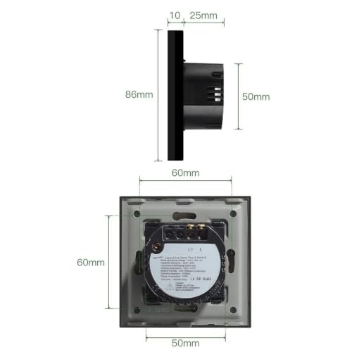 Interruptor táctil para panel de iluminación de 1 y 2 bandas con cristal templado elegante 3