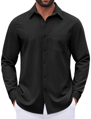 COOFANDY Mens Dress Shirts Untucked Long Sleeve Button Down Denim Shirt Stretch Business Casual Shirts for Men
