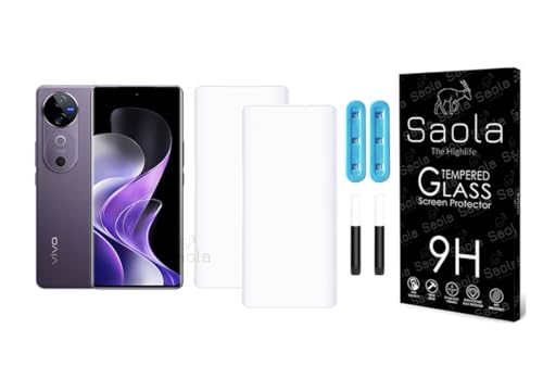 Image of Saola 2-Pack UV Curved Tempered Glass for Vivo V40 | 9H Hardness | Edge-to-Edge Full Screen Coverage | UV Light Installation | Scratch Resistant | Case Friendly Screen Protector. (6.78 Inches)