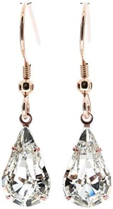 pewterhooter® Women's Classic Collection - Drop Earrings - 14k Rose Gold plated Sterling silver with sparkling Diamond White teardrop crystal - Gift box