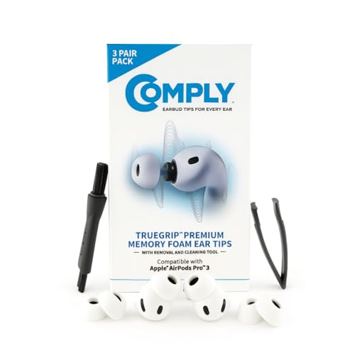 Image of Comply TrueGrip | Premium Memory Foam Replacement Earbud Tips for Apple AirPods Pro Gen 3 | Long Lasting Comfort, Secure Fit, Superior Noise Isolation| White (S /M /L) (3 Pairs)