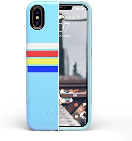 Casely iPhone X/XS Case | Totally Groovy | Teal Rainbow Stripes Color Block | Bold Protective Design