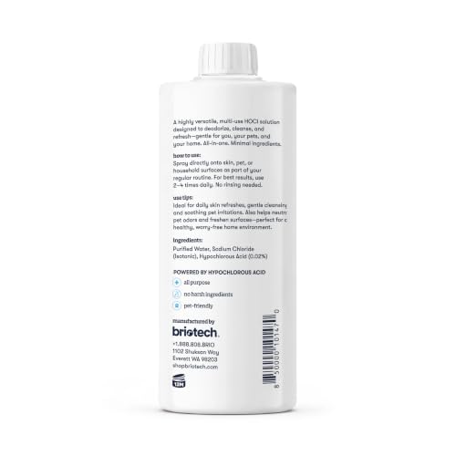 Image of BRIOTECH Pure Hypochlorous Acid Cleanser, Original Premium HOCl Topical Solution, Multi-Purpose Cleaner, Family Approved & Pet Friendly, 32 fl oz Refill