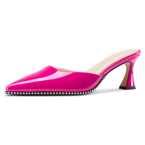 Castamere Womens Close Pointed Toe Slip-on Beaded Mules Heels Kitten Heel Dress Party Casual Pumps 2.6 Inches Heels
