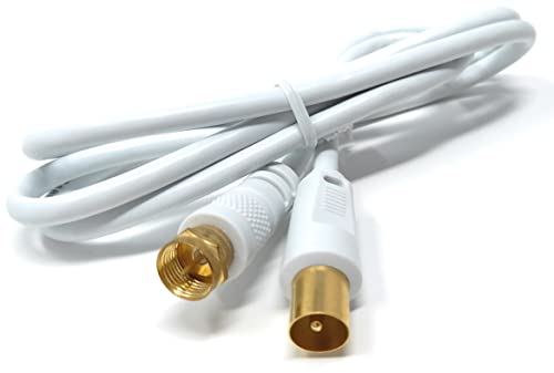 DRUT 1m, RF TV Aerial Male to F Type Connector Male Plug Coaxial Coax Cable, Lead, 75 Ohm, 3C-2V (3.3ft, White Gold Connectors) - Image 3
