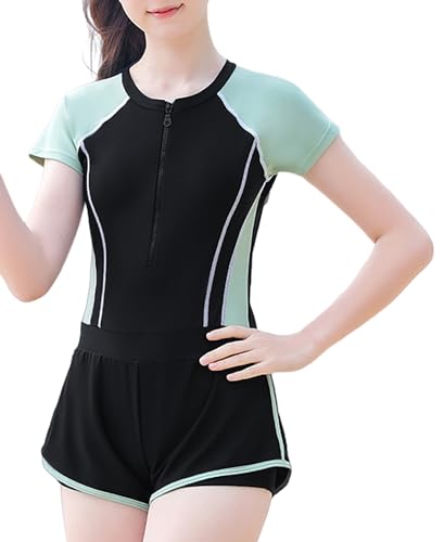 Happy Cherry Girls Short Sleeve Swimsuit Front Zip Sun Protection Bathing Suit Surfing Swimming Suit