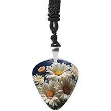 Floral Daisy Guitar Pick Necklace for Men Women - Stainless Steel Guitar Plectrum Pendant Necklaces Personalized Cool Rock Music Necklace Music Jewelry Musical Guitarist Gifts