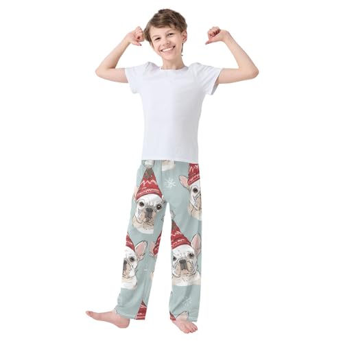 ZZXXB Winter Snow French Bulldog Boys Long Pants Soft Trousers Elastic Waist Kids Lounge Bottoms with Pockets S-XL3