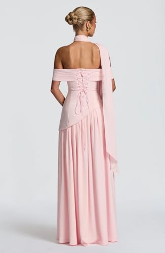 Off Shoulder Bridesmaid Dresses with Scarf Long Pleated Chiffon A-line Formal Evening Gowns with Slit2