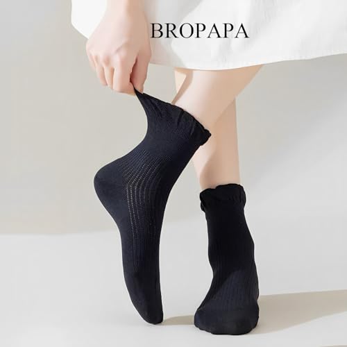 Image of Women Ruffle Ankle Socks Cotton Casual Breathable Soft Cool Knit Lettuce Cute Girl Frilly Crew Socks Mary Jane socks 5 Pack