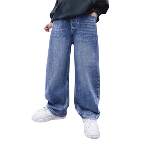 Boys Baggy Jeans,Straight Wide Leg Blue Jeans,Casual Elastic Waist Loose Fit Denim Pants,Y2K Streetwear with Pockets