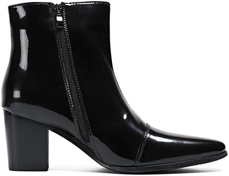 Santimon Mens Boots Casual Patent Leather Chelsea Dress Boots Zipper on Side Mid Calf Boots for Men Black 11 | Image 3