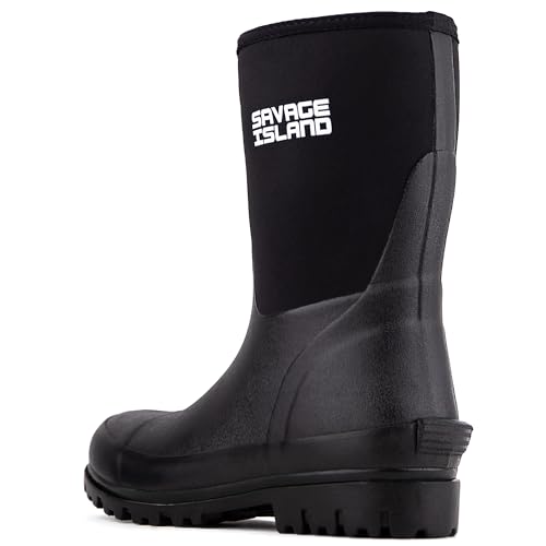 Savage Island Damen Kurze Neopren-Isolierte Gummistiefel Warm Gefüttert Vollständig Wasserdichte Wellies, Schwarz , 36 EU