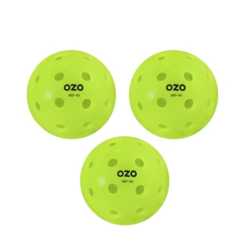 OZO Pickleball - Set de 3 Bolas para Exteriores, 40 Agujeros, Moldeo por Rotación